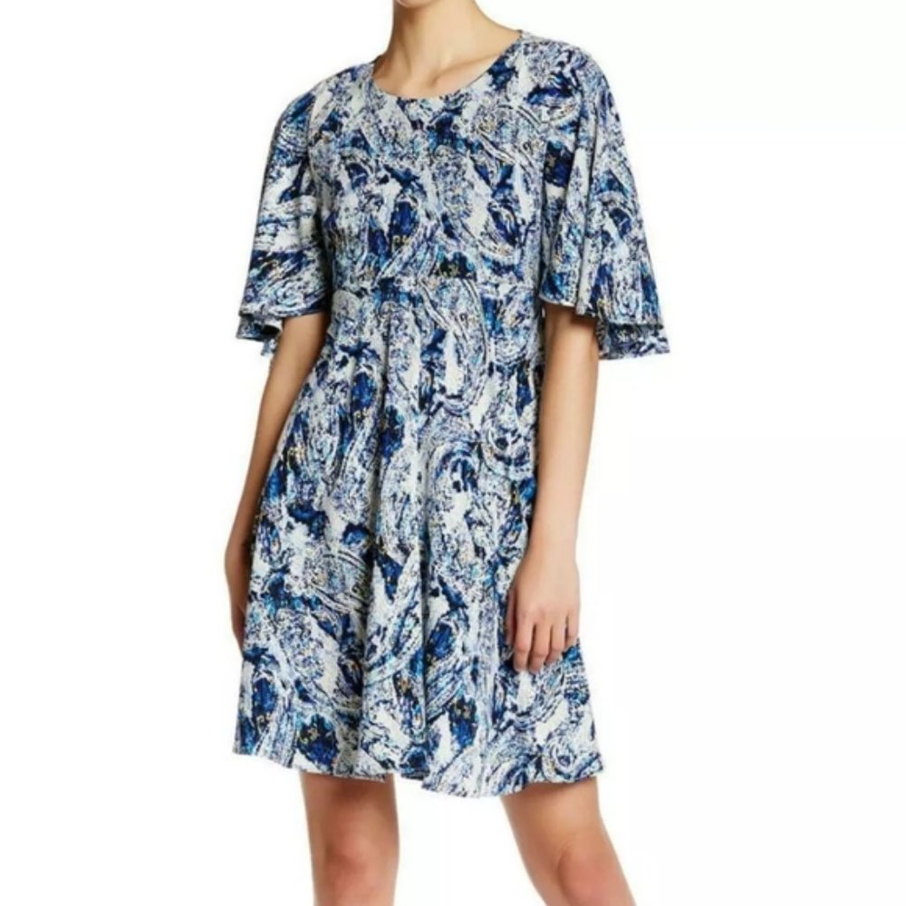 Betsey Johnson Flutter Sleeve Paisley Boho Dress